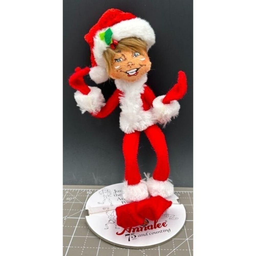 Vintage Anna Lee Elf Female Santa Cloth Figure Posable Paper Stand 2012